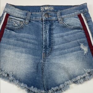 Rewash Distressed Side Stripe Cutoff Denim Shorts Blue Raw Hem Size 4
